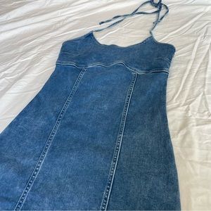 Aerie Corset Denim Halter Dress - Medium Indigo Wash (size medium)